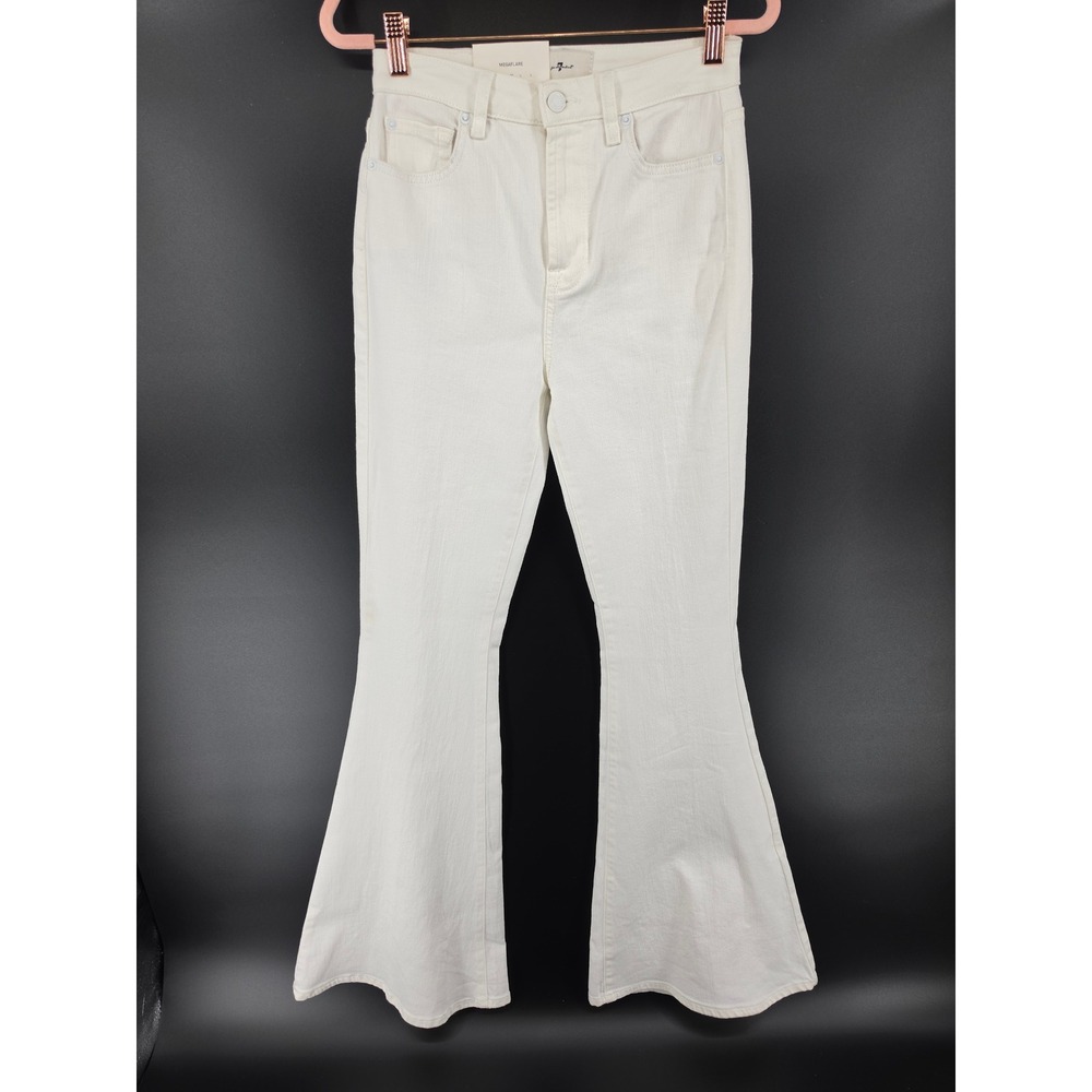 7 For All Mankind Mega Flare Jeans White High Rise Bell Bottom Size 25 NWT